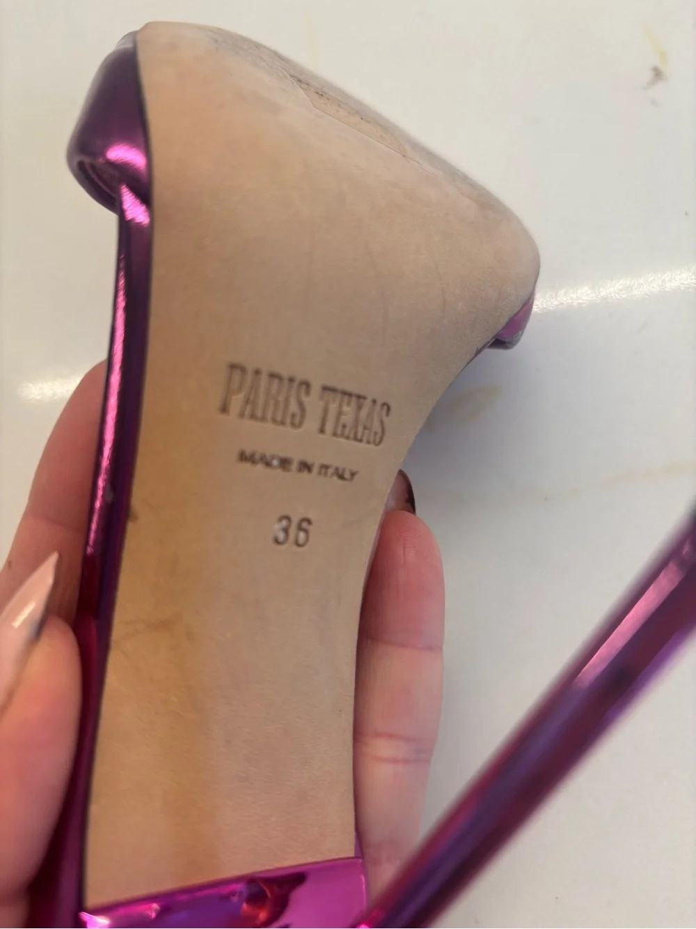 Paris Texas metallic pink mules